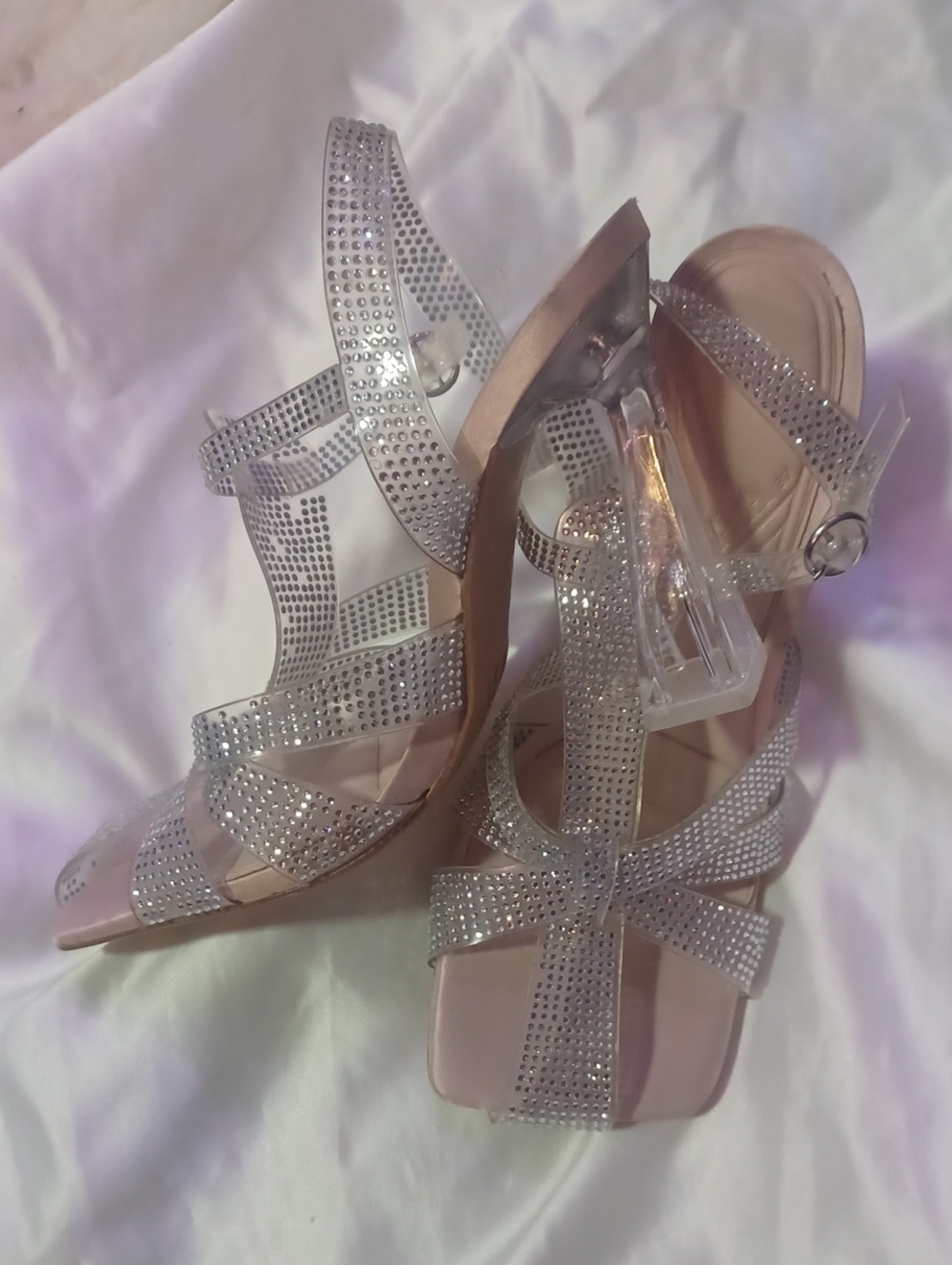 Zara Crystal Strappy Clear Heel Maryjane Pumps Size.37/6.5